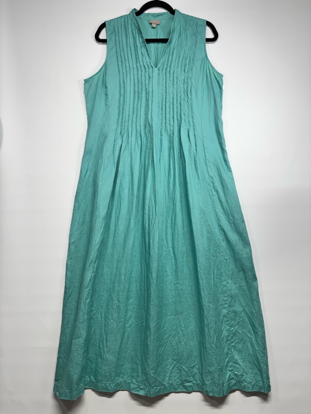 ✨J. Jill 100% Line Pintuck Sleeveless Teal Maxi Dress Size M - Picture 2 of 11